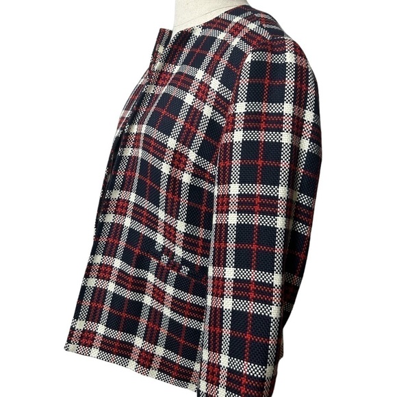ATMOSPHERE Red Blue White Plaid Long Sleeve Open Tweed Style Blazer Size 8 - Picture 4 of 10